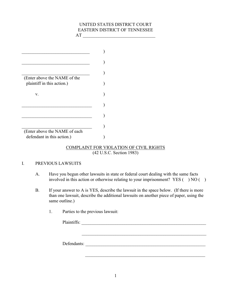Tennessee Complaint For Violation Of Civil Rights Fill Out Sign