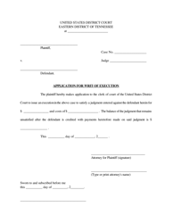 Document preview: Application for Writ of Execution - Tennessee