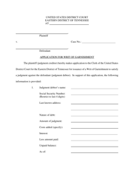 Document preview: Application for Writ of Garnishment - Tennessee