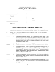 Document preview: Claim for Exemptions and Request for Hearing - Tennessee
