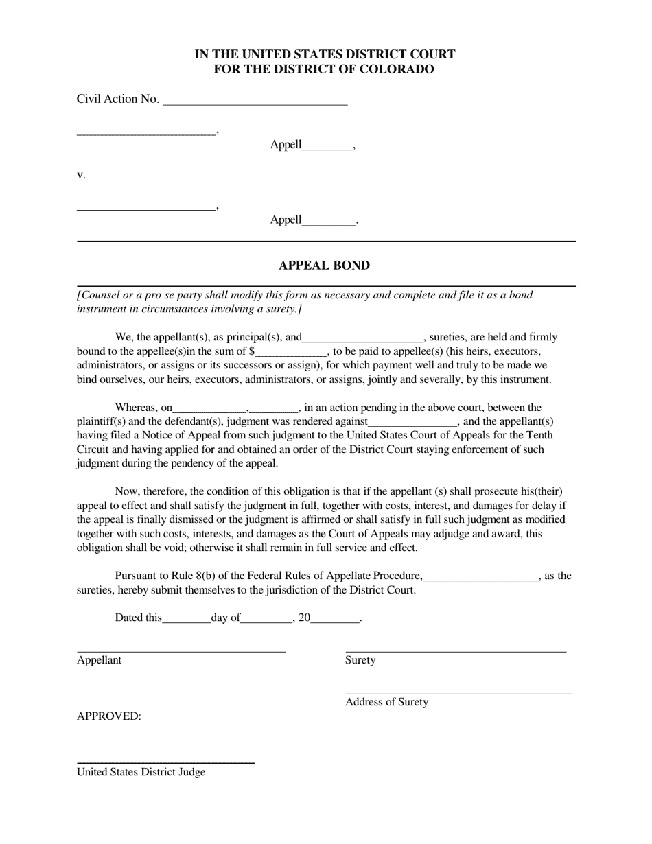 Appeal Bond - Surety - Colorado, Page 1