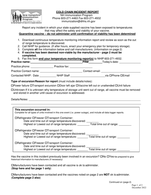 Cold Chain Incident Report - New Hampshire Download Pdf