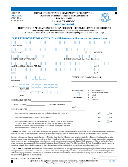 Form ED170A  Printable Pdf
