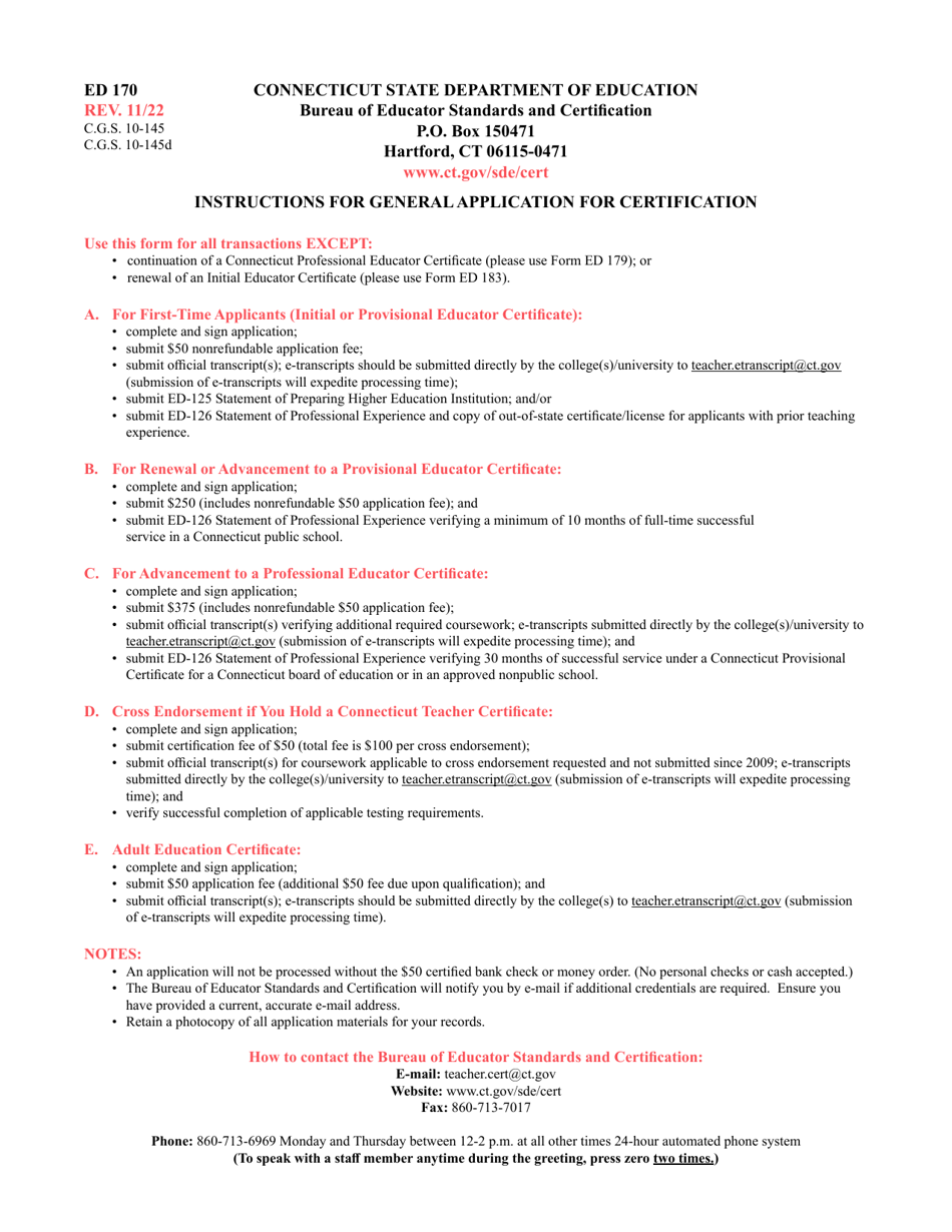 Form ED170 General Application for Certificate - Connecticut, Page 4