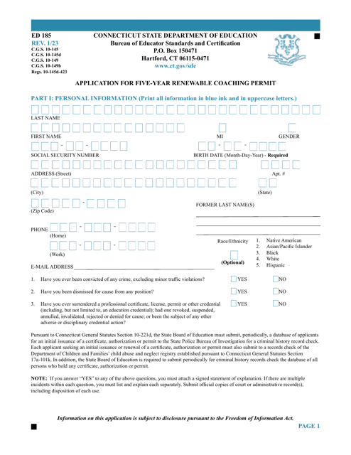 Form ED185  Printable Pdf