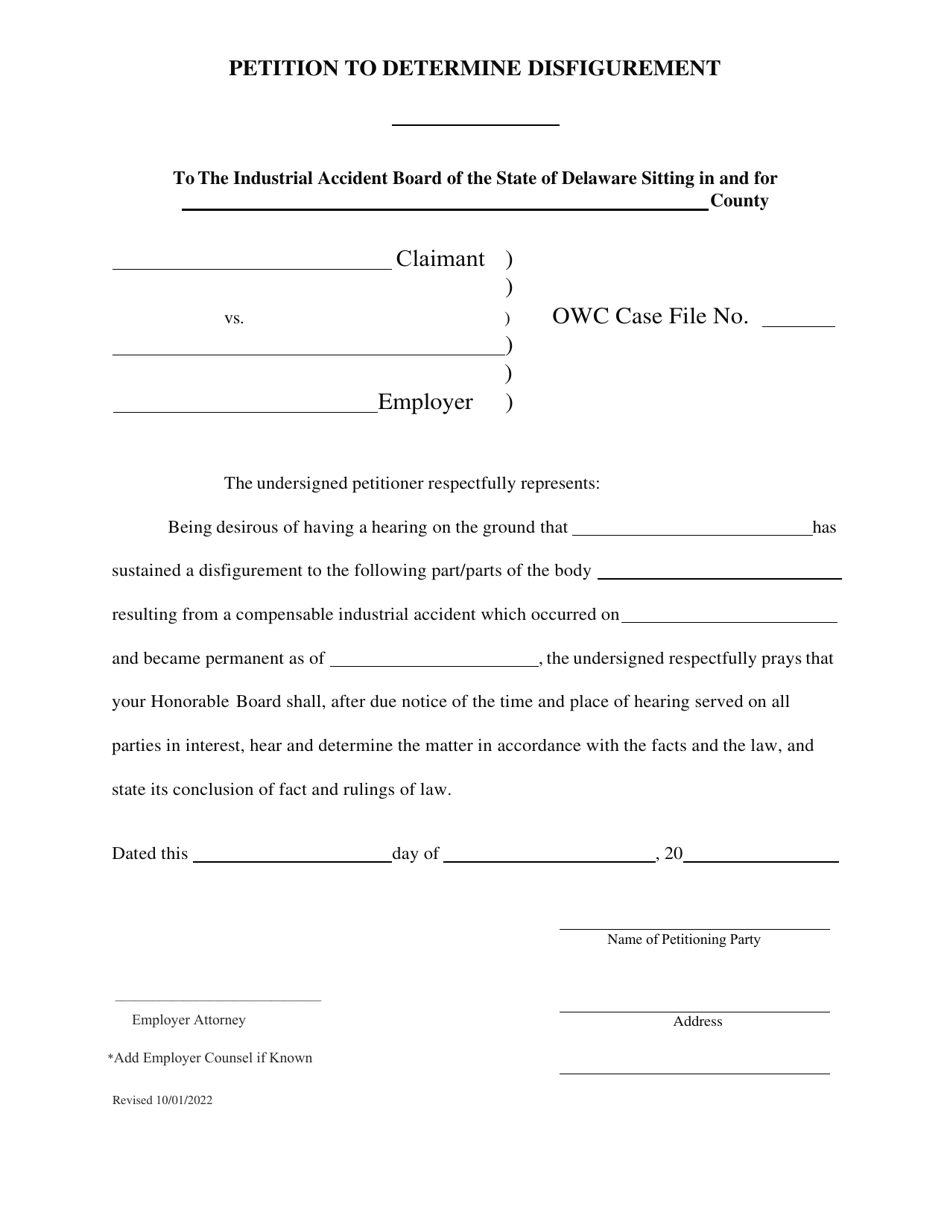 Petition to Determine Disfigurement - Delaware, Page 1