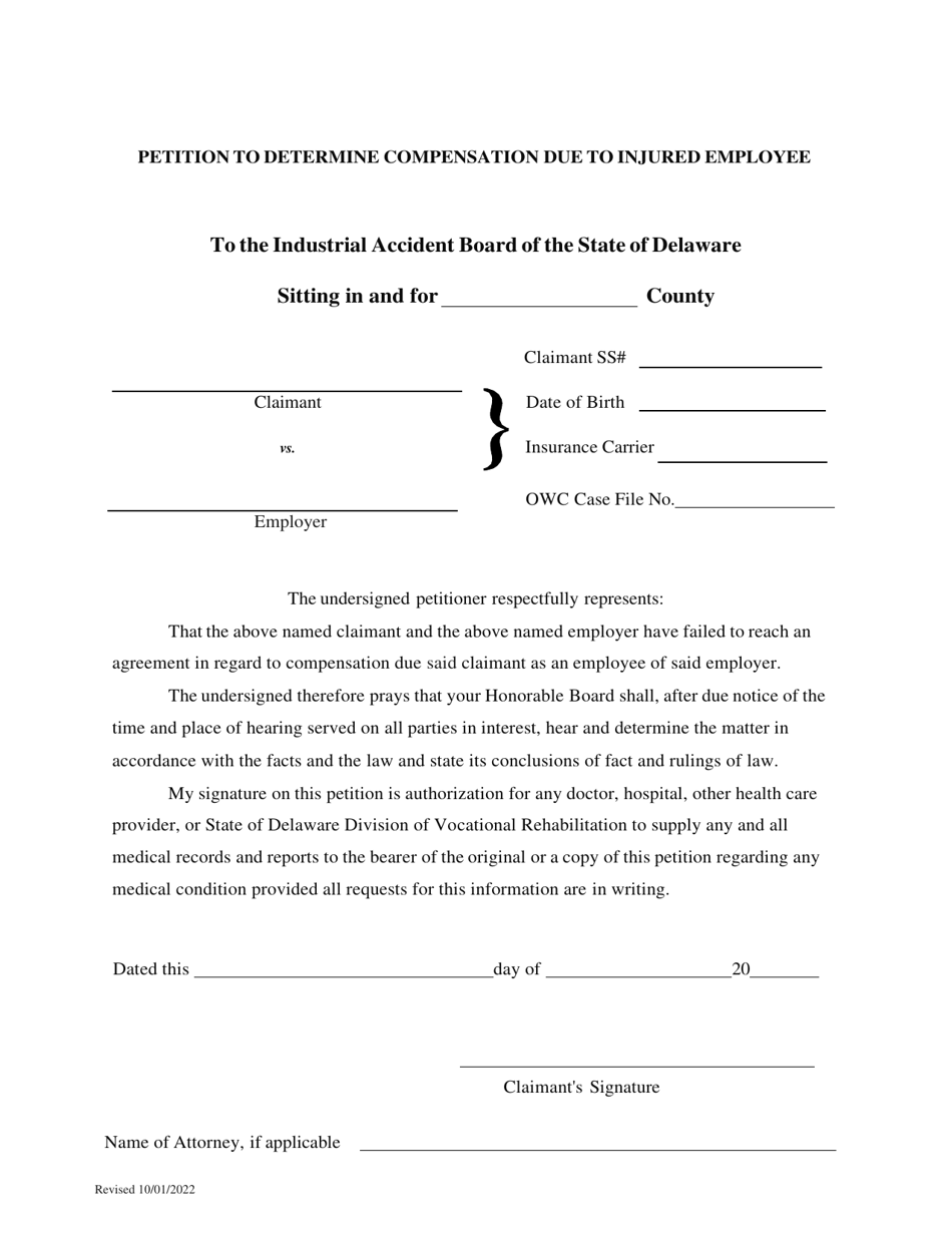 Petition to Determine Compensation Due to Injured Employee - Delaware, Page 1