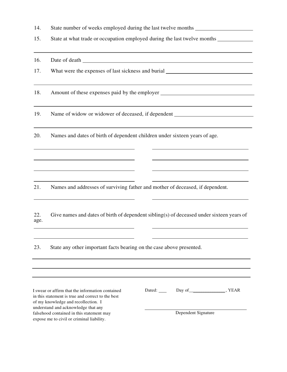Petition to Determine Compensation Due to Dependents of Deceased Employee - Delaware, Page 3