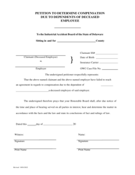 Document preview: Petition to Determine Compensation Due to Dependents of Deceased Employee - Delaware