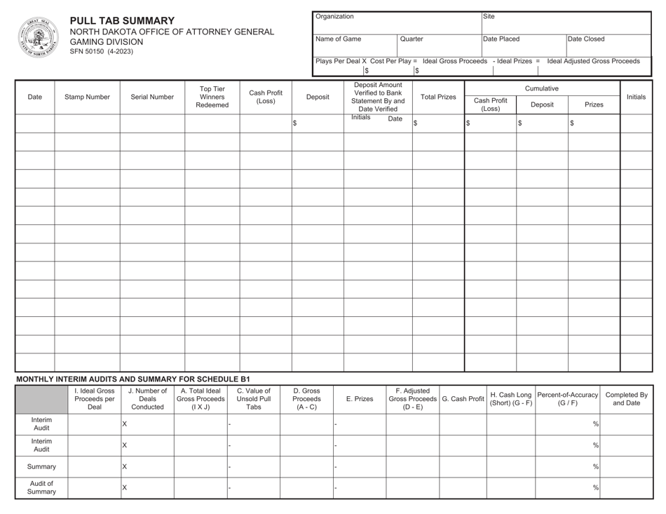 Form SFN50150 Pull Tab Summary - North Dakota, Page 1