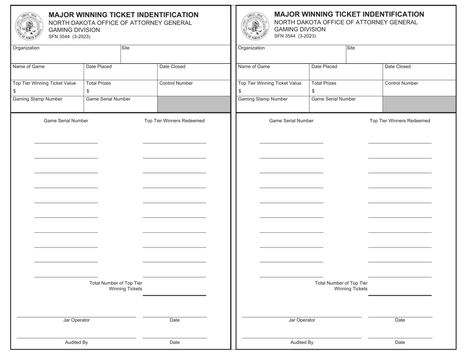 Form SFN3544 Major Winning Ticket Indentification - North Dakota, Page 1