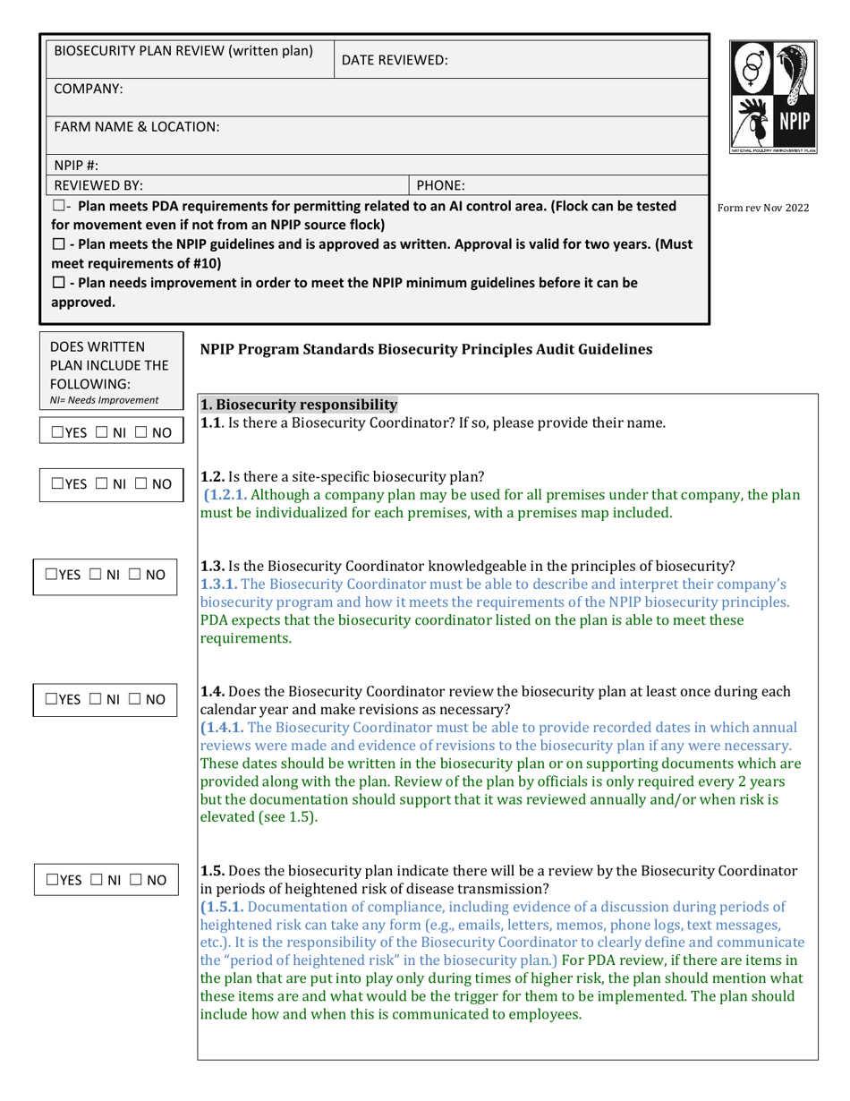 Pennsylvania Npip Flock Biosecurity Plan Evaluation Checklist - Fill ...