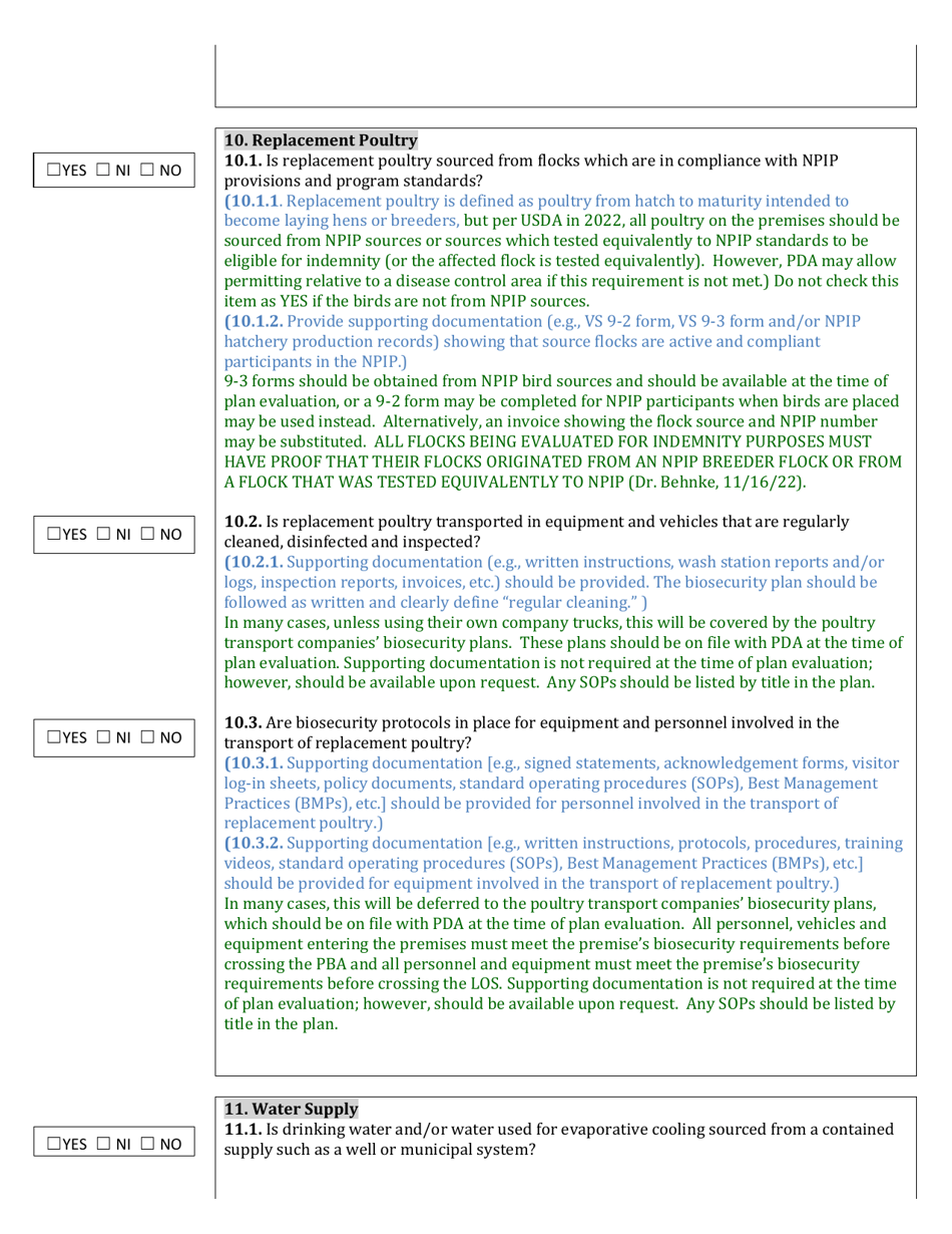 Npip Flock Biosecurity Plan Evaluation Checklist - Pennsylvania, Page 6