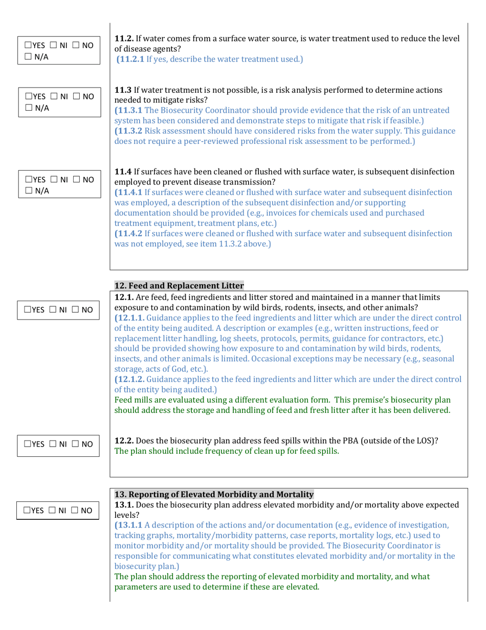 Npip Flock Biosecurity Plan Evaluation Checklist - Pennsylvania, Page 7