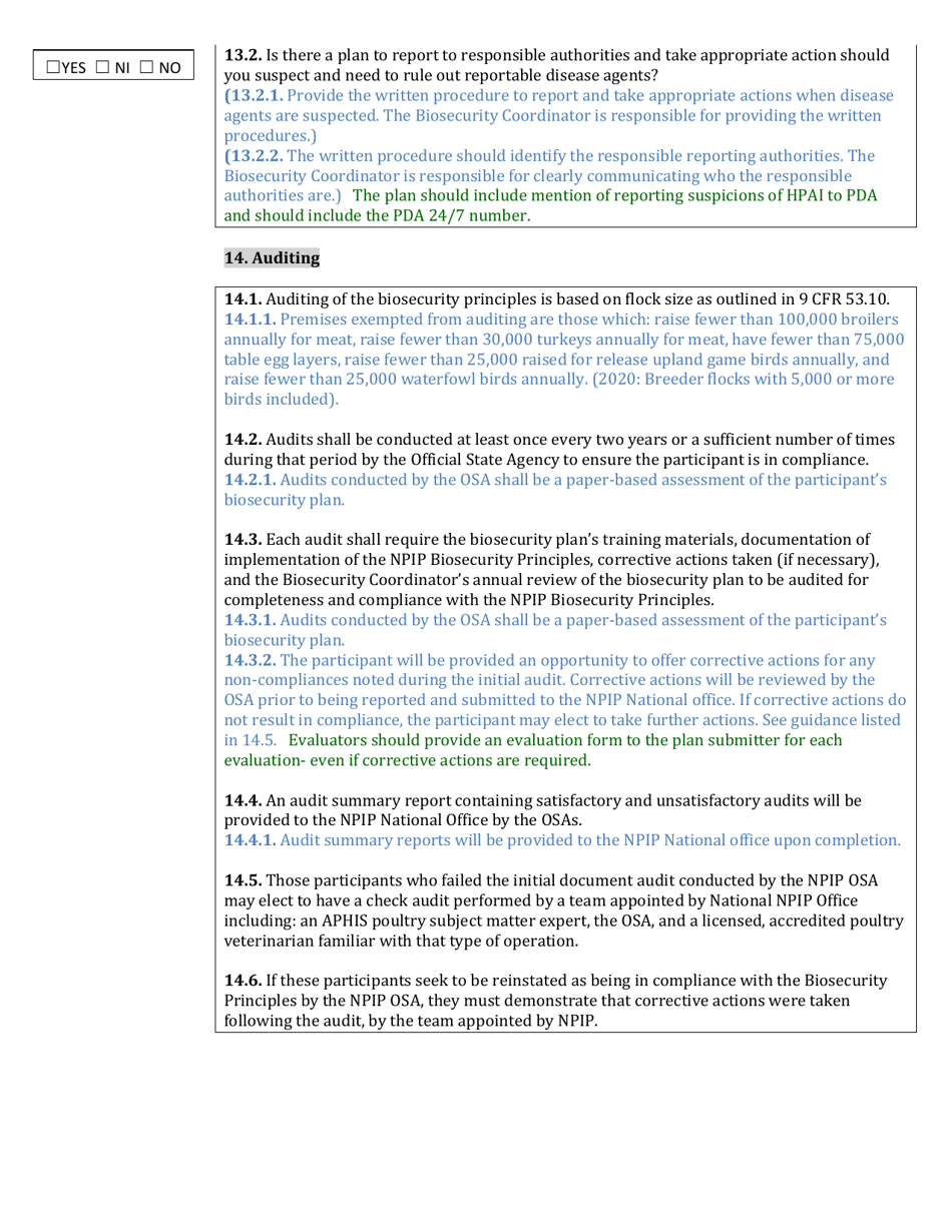 Npip Flock Biosecurity Plan Evaluation Checklist - Pennsylvania, Page 8