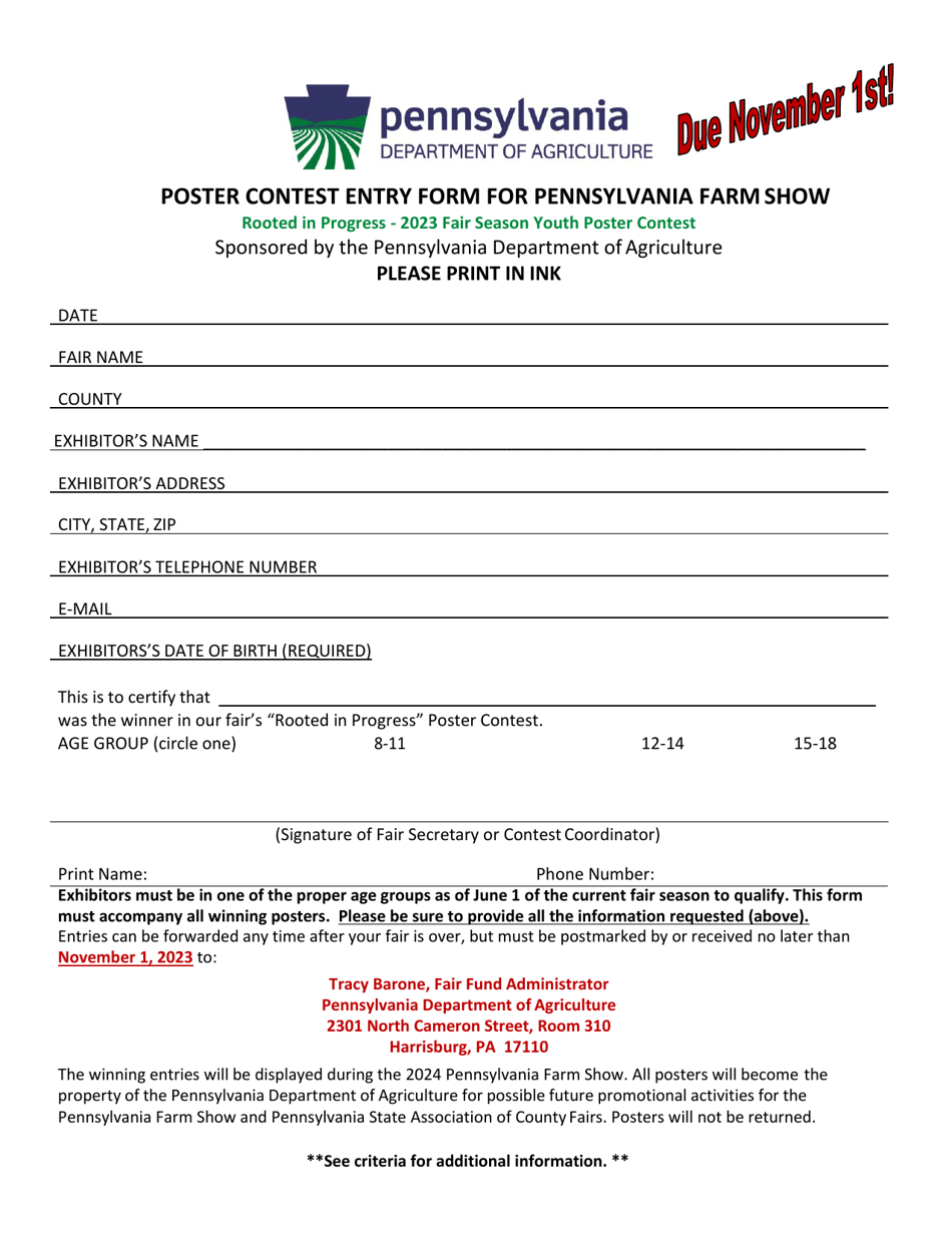 Poster Contest Entry Form for Pennsylvania Farm Show - Rooted in Progress - Fair Season Youth Poster Contest - Pennsylvania, Page 3