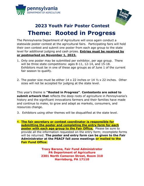 Poster Contest Entry Form for Pennsylvania Farm Show - Rooted in Progress - Fair Season Youth Poster Contest - Pennsylvania, 2023