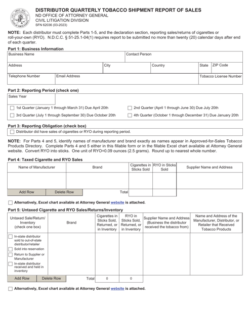 Form SFN62036  Printable Pdf