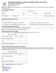 Document preview: Form SFN62292 Distributor Quarterly Tobacco Shipment Report of No Sales - North Dakota