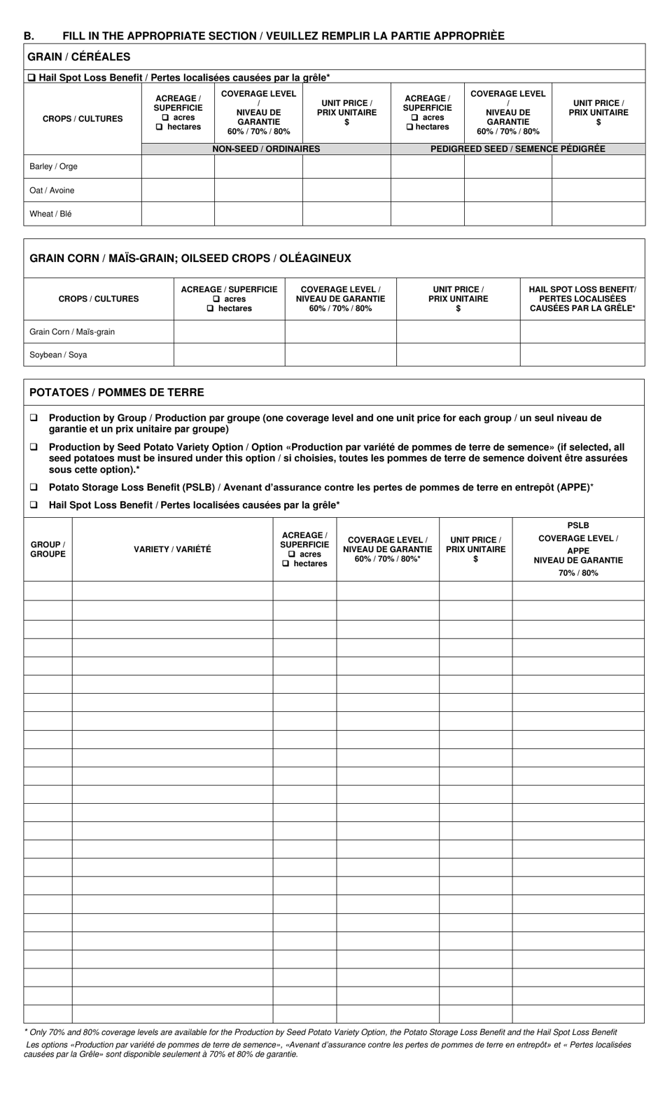 Agricultural Insurance Application - New Brunswick, Canada (English / French), Page 2