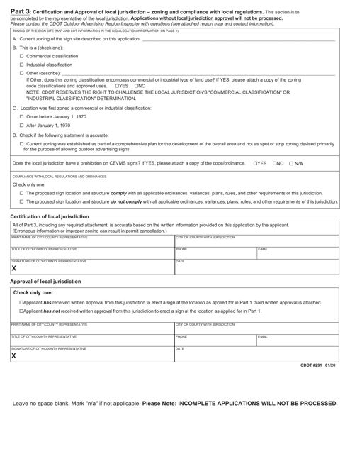 CDOT Form 291 Part 3  Printable Pdf
