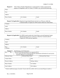 Form TT-19 NPM Certification Application for Non-participating Tobacco Product Manufacturers (Npm) - Virginia, Page 2