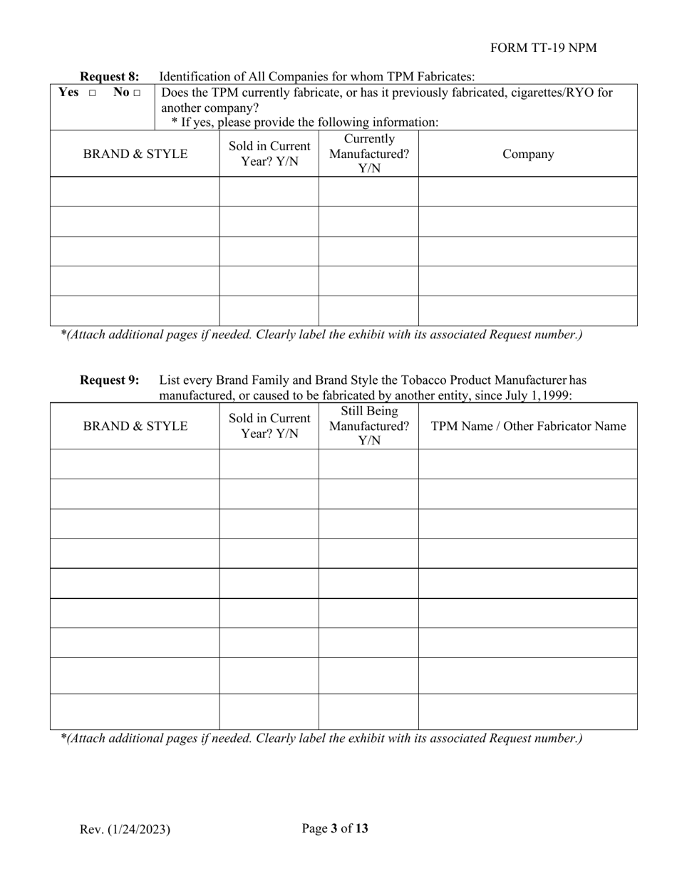 Form TT-19 NPM Certification Application for Non-participating Tobacco Product Manufacturers (Npm) - Virginia, Page 3