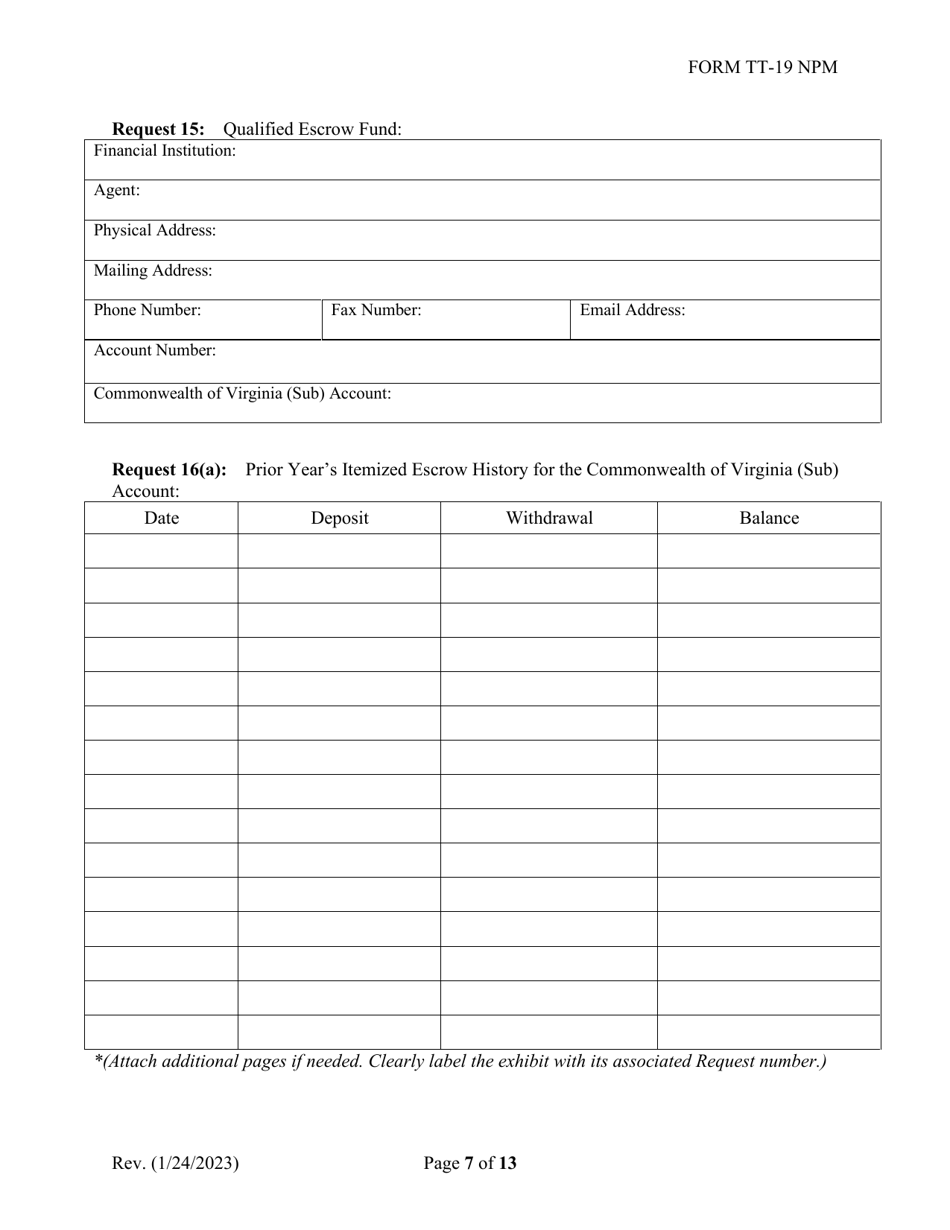 Form TT-19 NPM Certification Application for Non-participating Tobacco Product Manufacturers (Npm) - Virginia, Page 7