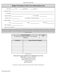 Document preview: Budget Workshop Credit Card Authorization Form - Kansas, 2023
