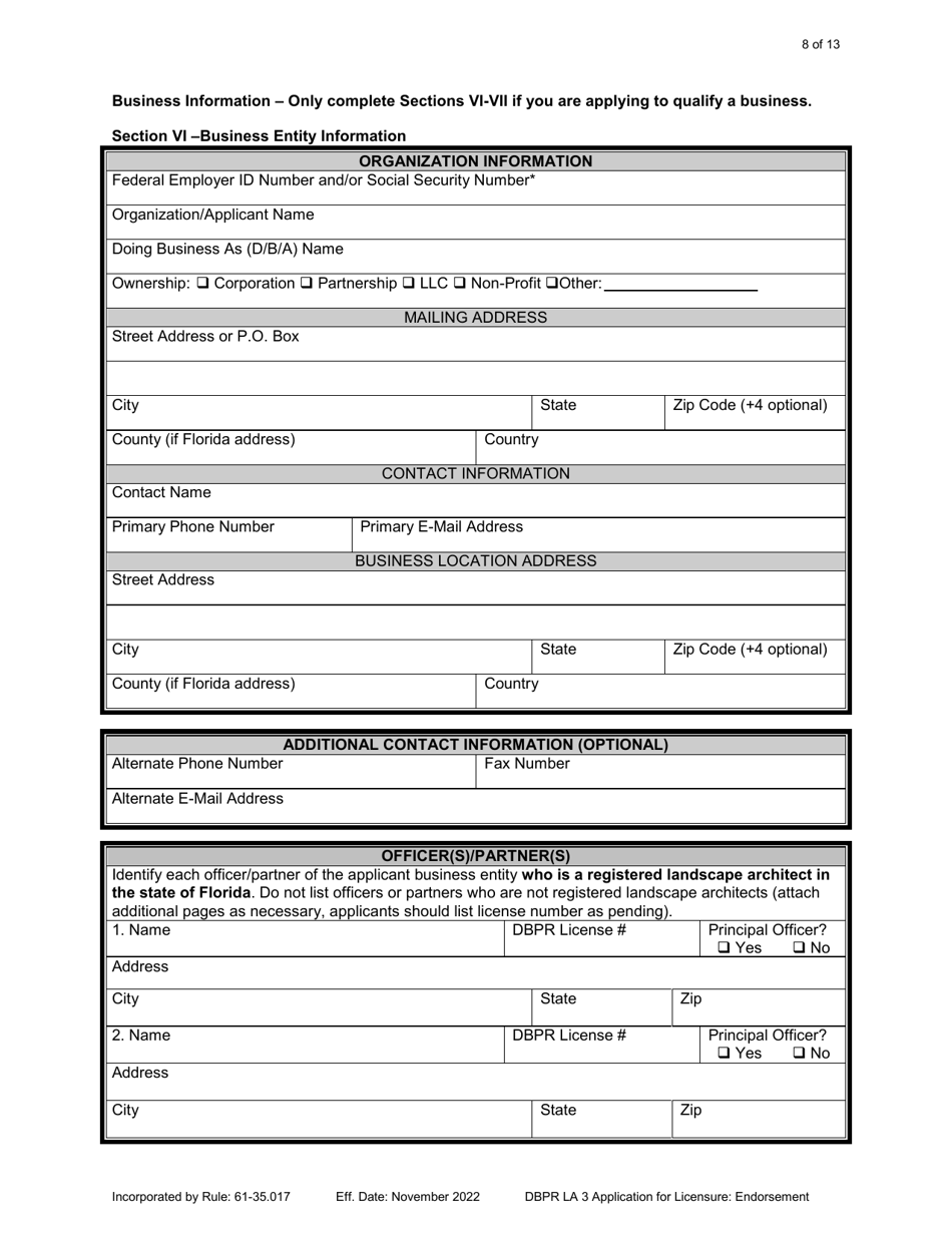 Form DBPR LA3 Application for Licensure: Endorsement - Florida, Page 8