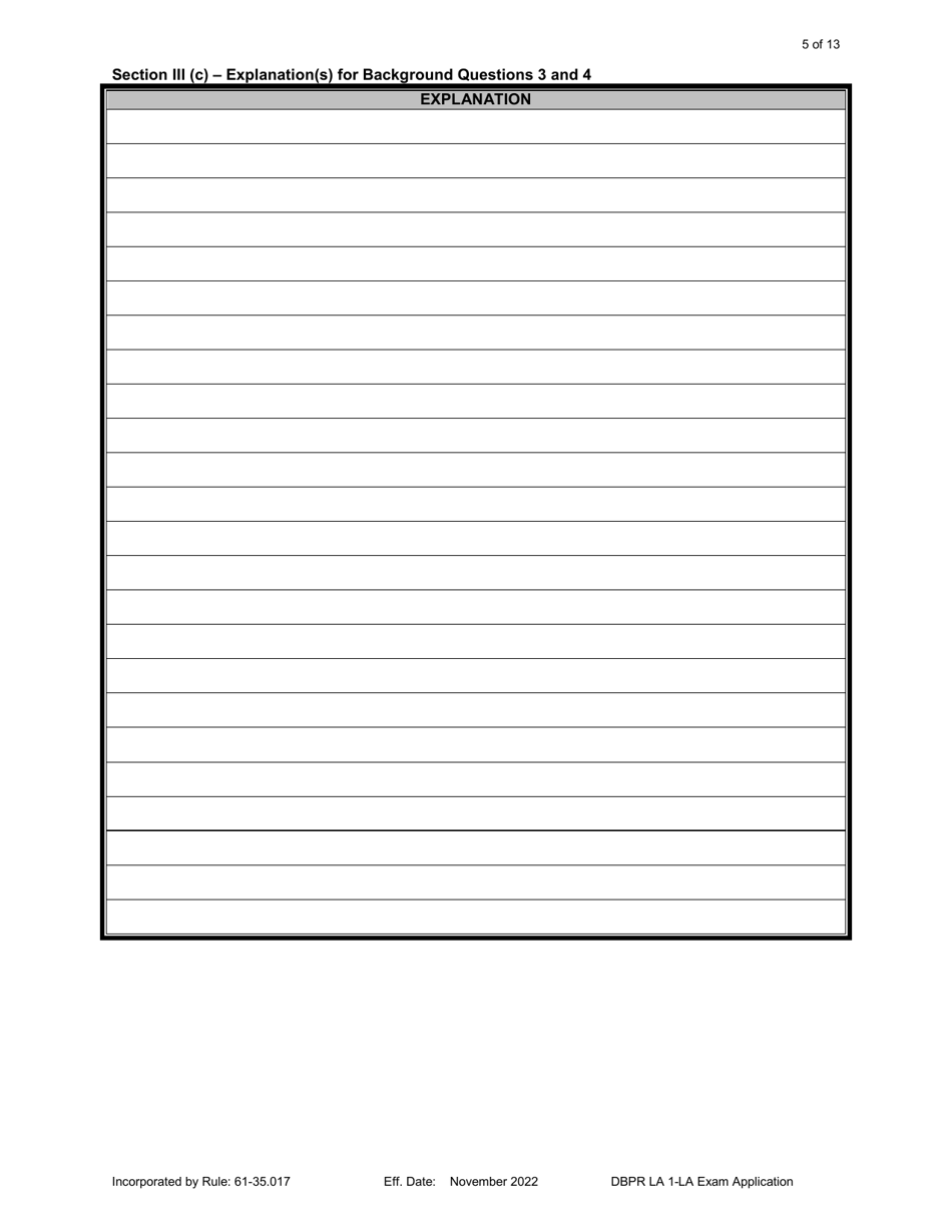 Form DBPR LA1 Application for Licensure: Examination - Florida, Page 5