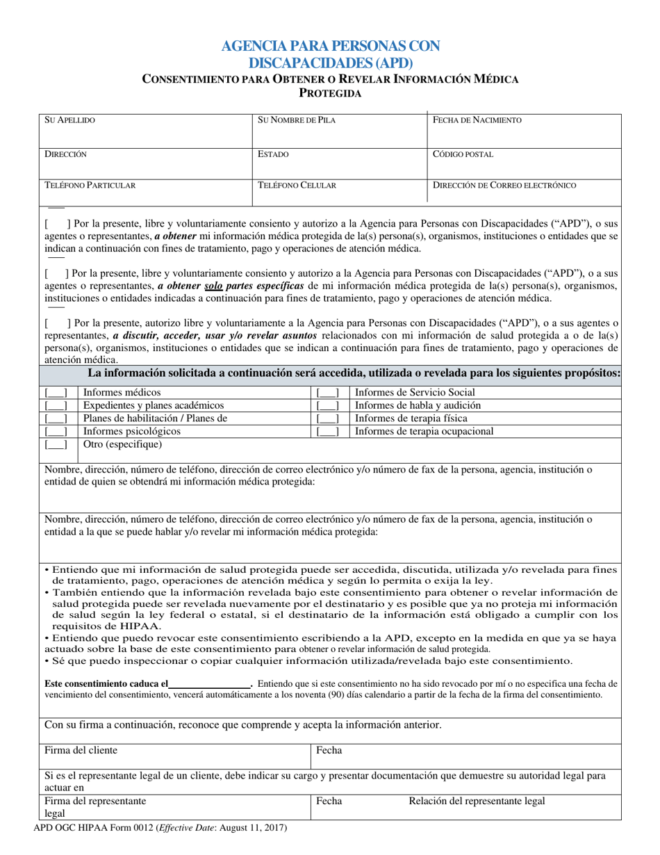 APD OGC HIPAA Formulario 0012 Fill Out, Sign Online and Download