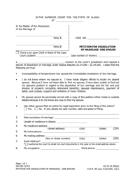 Document preview: Form DR-200 Petition for Dissolution of Marriage: One Spouse - Alaska