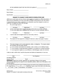 Document preview: Form DR-955 Request to Change to New Name in Dissolution Case - Alaska