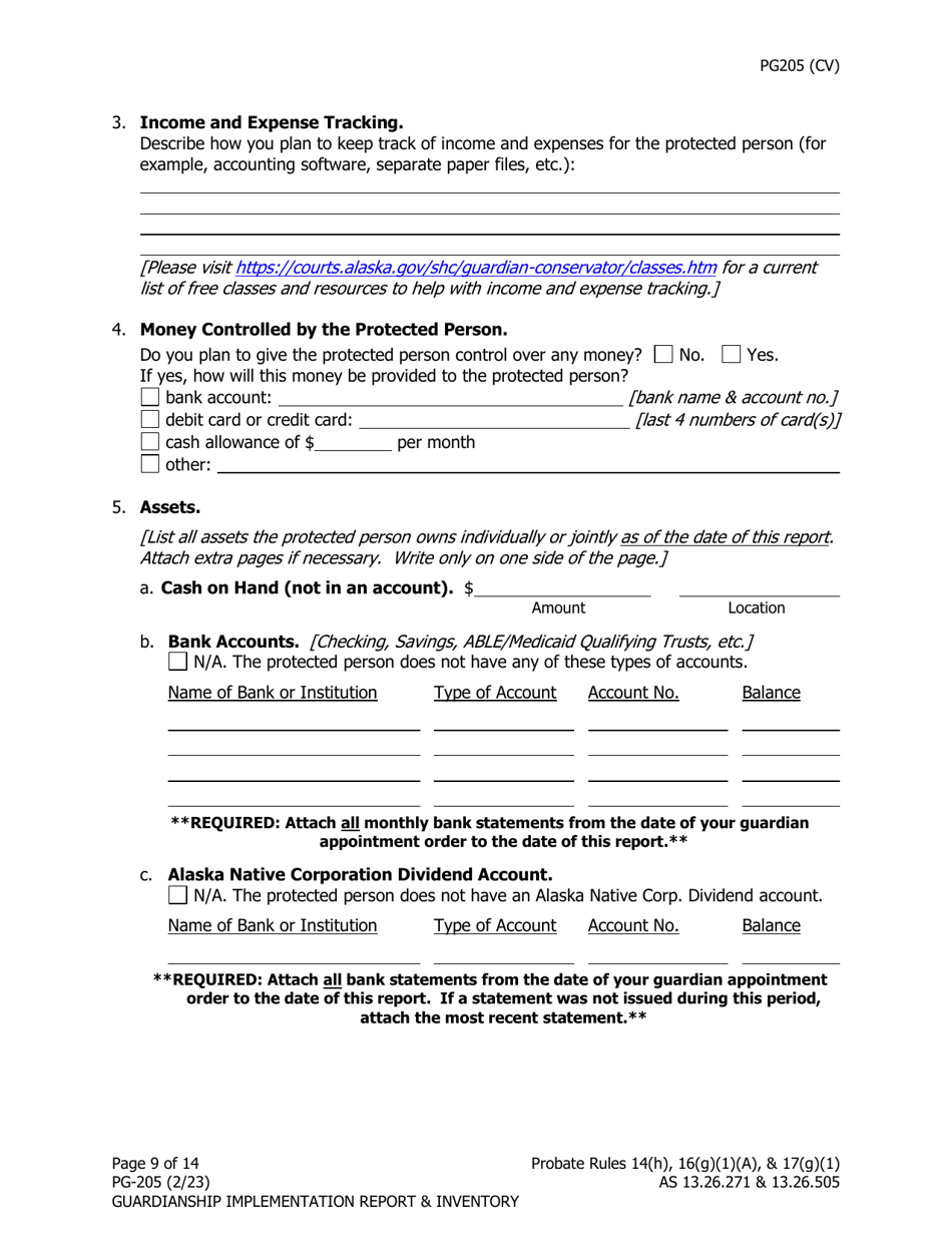 Form PG-205 Guardianship Implementation Report and Inventory - Alaska, Page 10