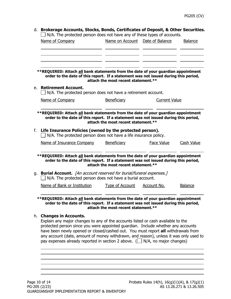 Form PG-205 Guardianship Implementation Report and Inventory - Alaska, Page 11