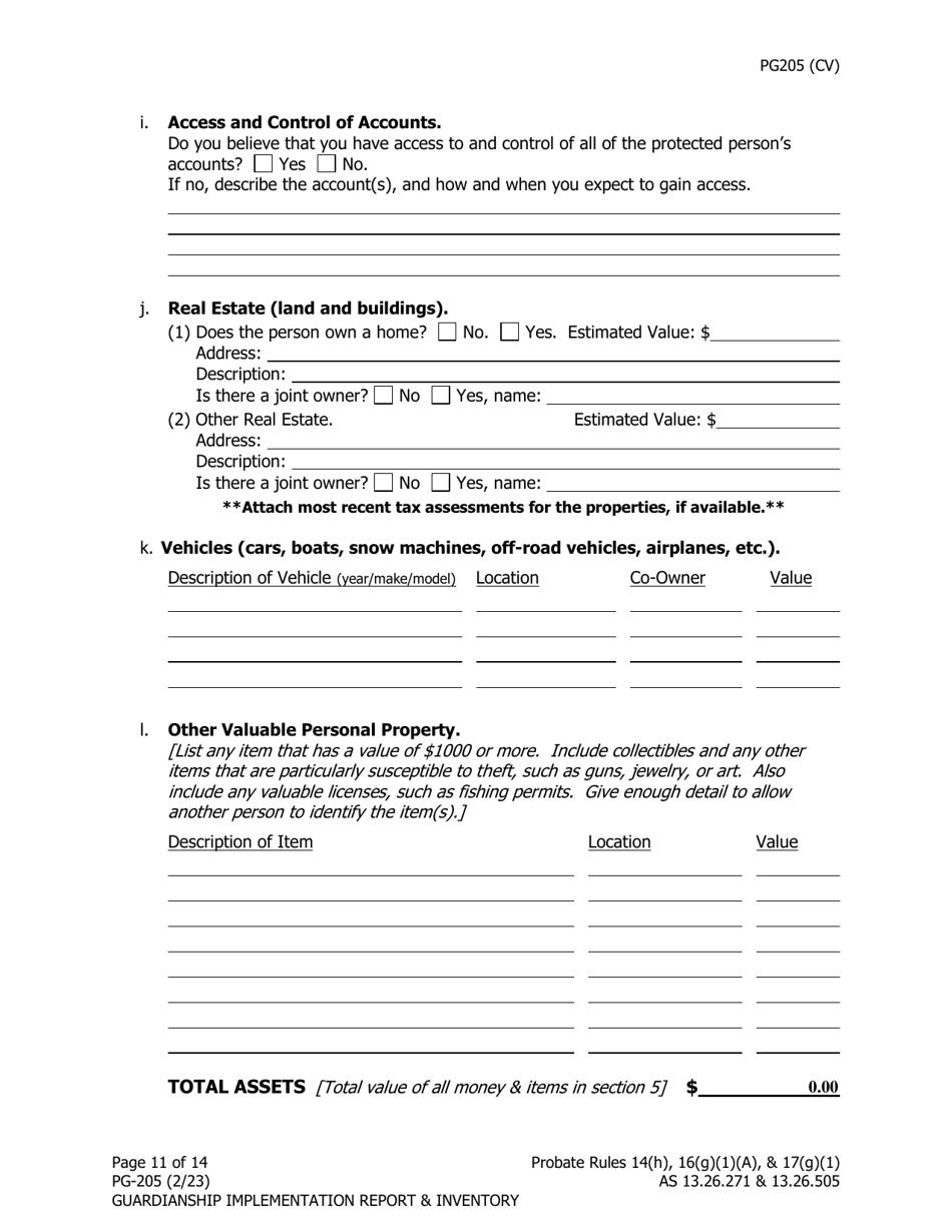 Form PG-205 Guardianship Implementation Report and Inventory - Alaska, Page 12