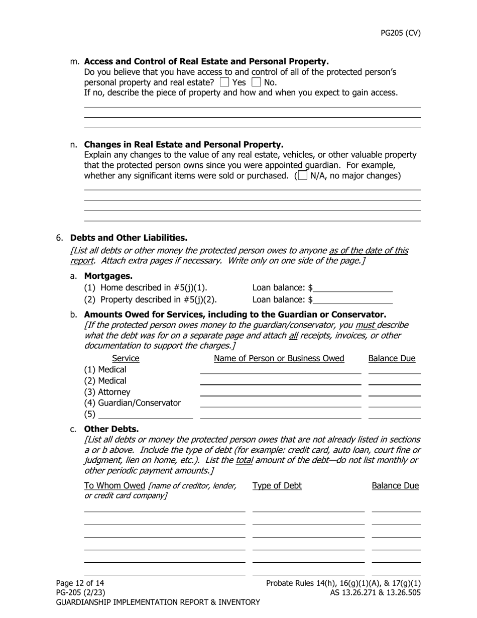 Form PG-205 Guardianship Implementation Report and Inventory - Alaska, Page 13