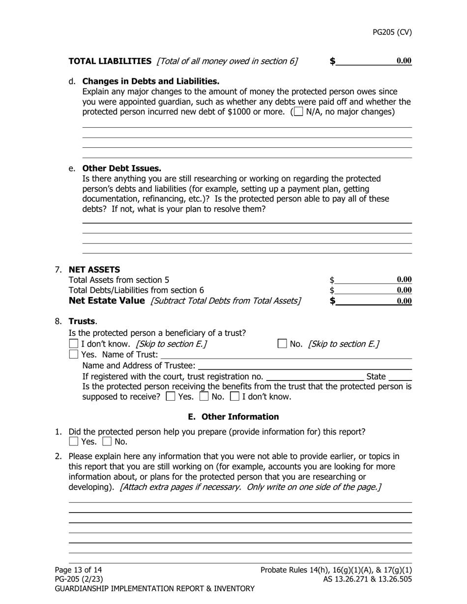 Form PG-205 Guardianship Implementation Report and Inventory - Alaska, Page 14