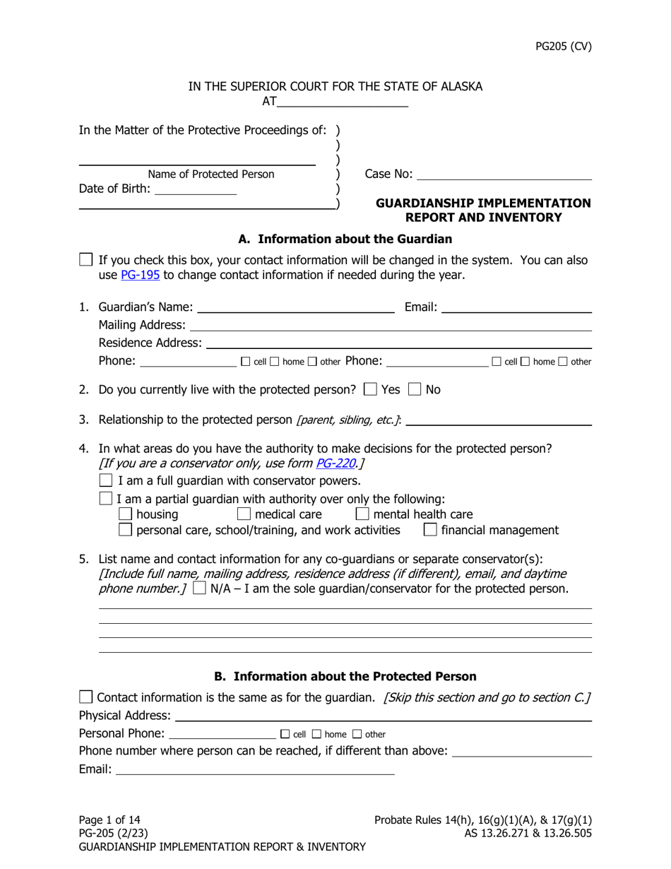 Form PG-205 Guardianship Implementation Report and Inventory - Alaska, Page 2