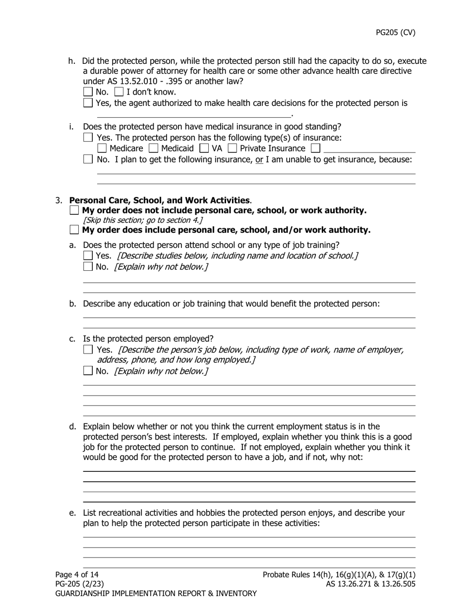 Form PG-205 Guardianship Implementation Report and Inventory - Alaska, Page 5