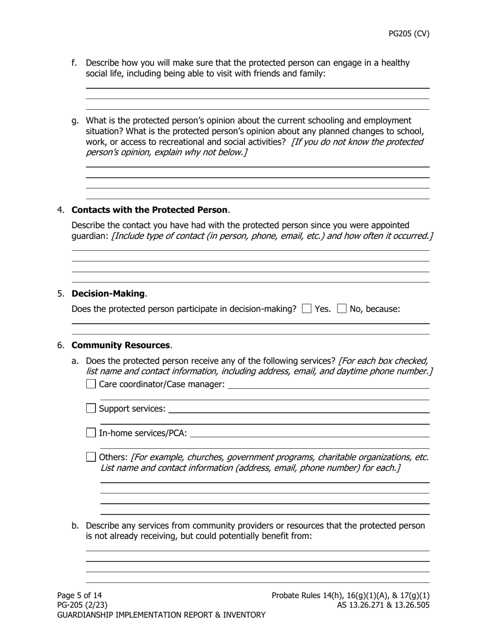 Form PG-205 Guardianship Implementation Report and Inventory - Alaska, Page 6