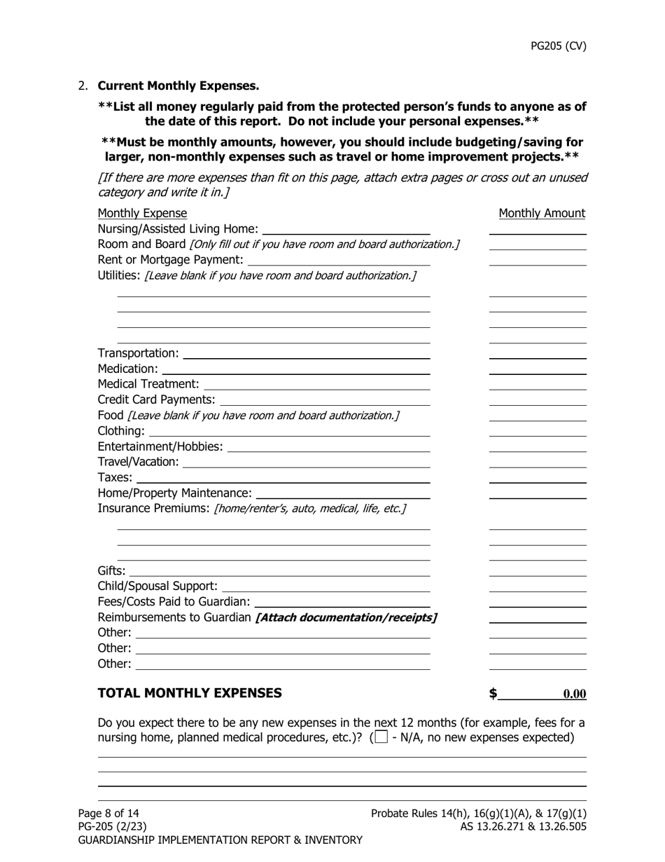 Form PG-205 Guardianship Implementation Report and Inventory - Alaska, Page 9
