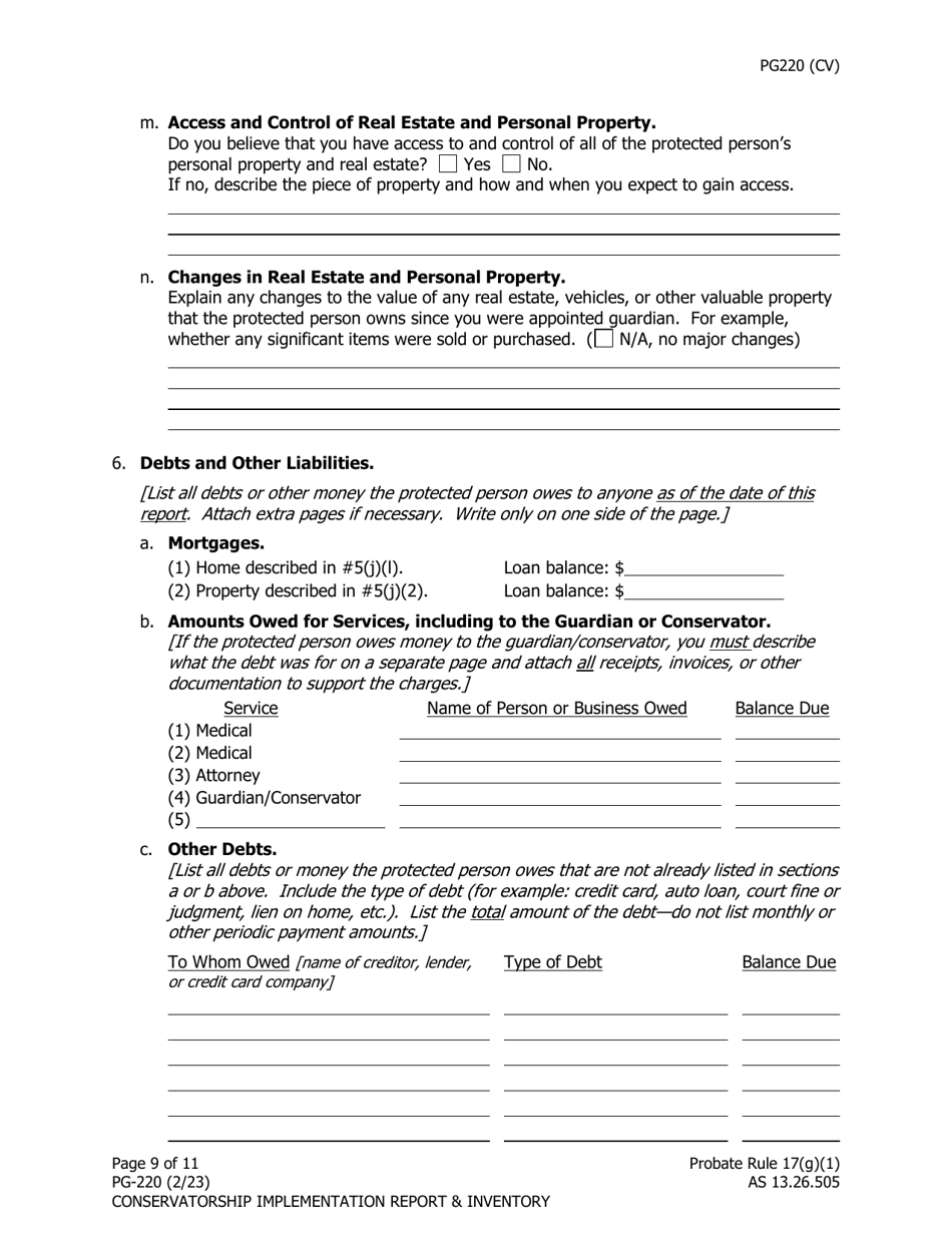 Form PG-220 Conservatorship Mplementation Report and Inventory - Alaska, Page 10