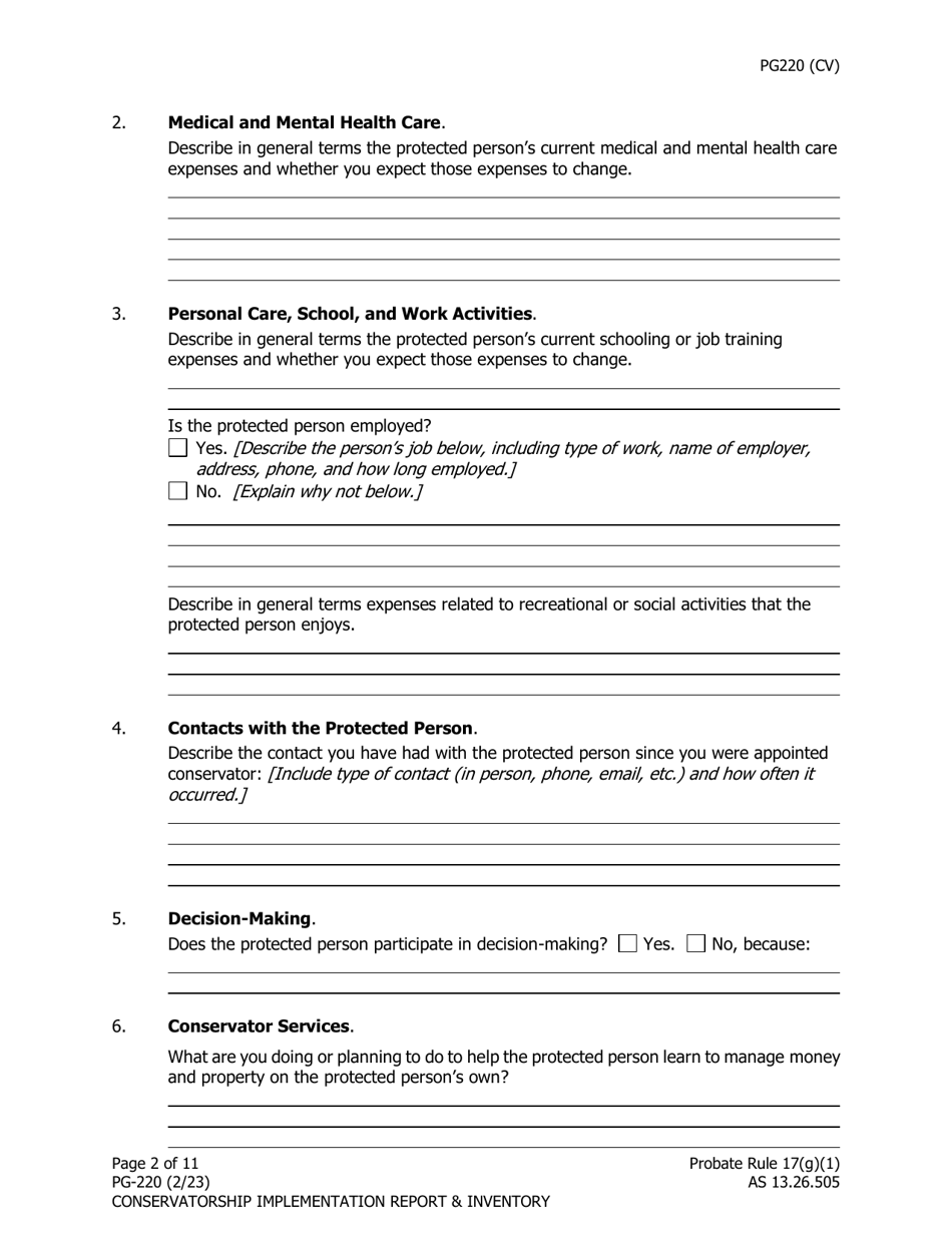 Form PG-220 Conservatorship Mplementation Report and Inventory - Alaska, Page 3