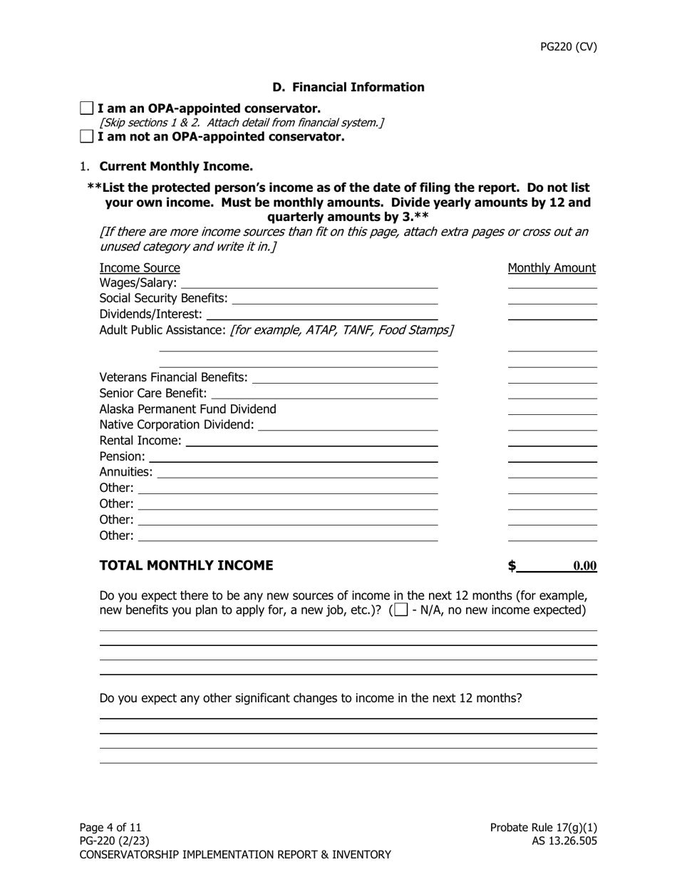 Form PG-220 Conservatorship Mplementation Report and Inventory - Alaska, Page 5