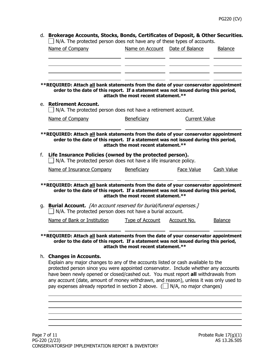 Form PG-220 Conservatorship Mplementation Report and Inventory - Alaska, Page 8