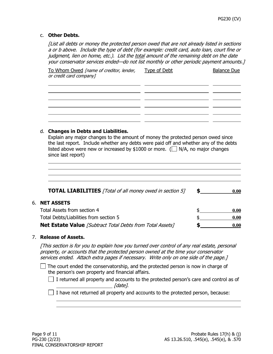 Form PG-230 Final Conservatorship Report - Alaska, Page 10