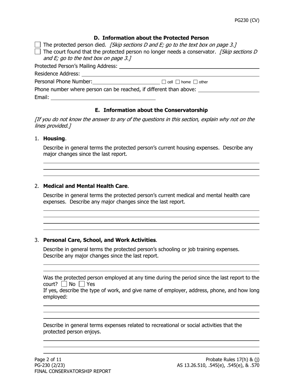 Form PG-230 Final Conservatorship Report - Alaska, Page 3