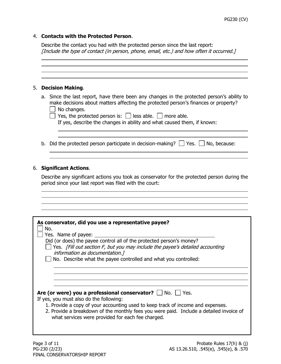 Form PG-230 Final Conservatorship Report - Alaska, Page 4